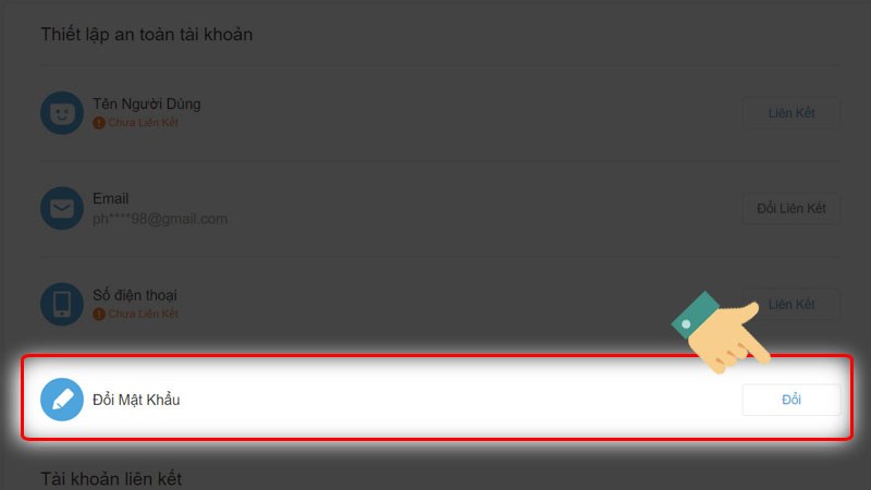 Nhấn vào Đổi tại mục Đổi mật khẩu
