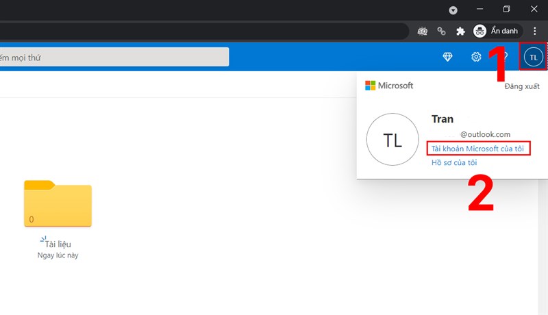 Chọn biểu tượng avatar rồi chọn Tài khoản Microsoft của tôi 
