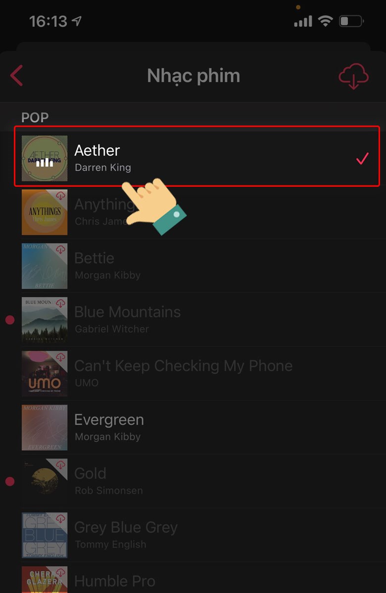 Nhấn tick để lựa chọn bài nhạc theo mong muốn của bạn