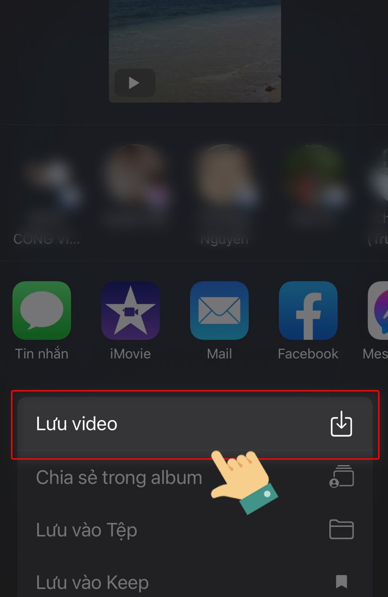 Nhấn v&agrave;o mục Lưu video để lưu video về m&aacute;y 