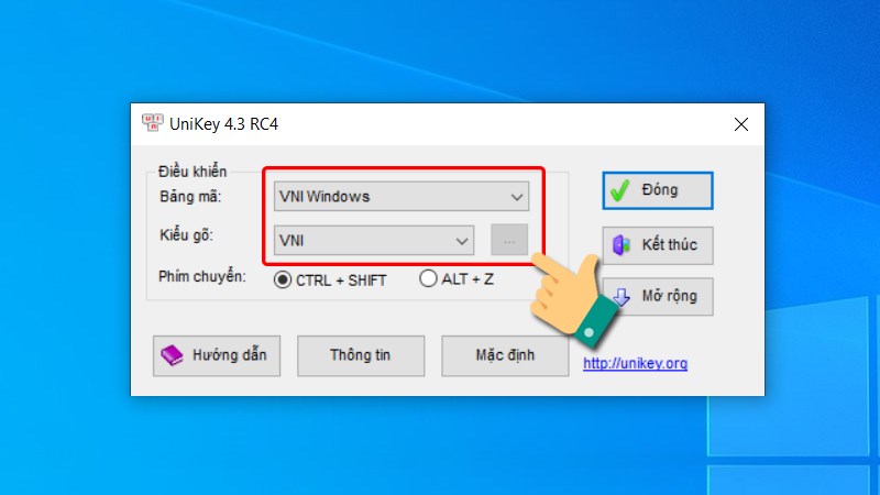 Thiết lập kiểu g&otilde; VNI
