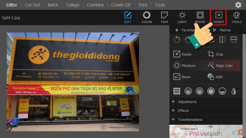 Nhấn v&agrave;o Insert