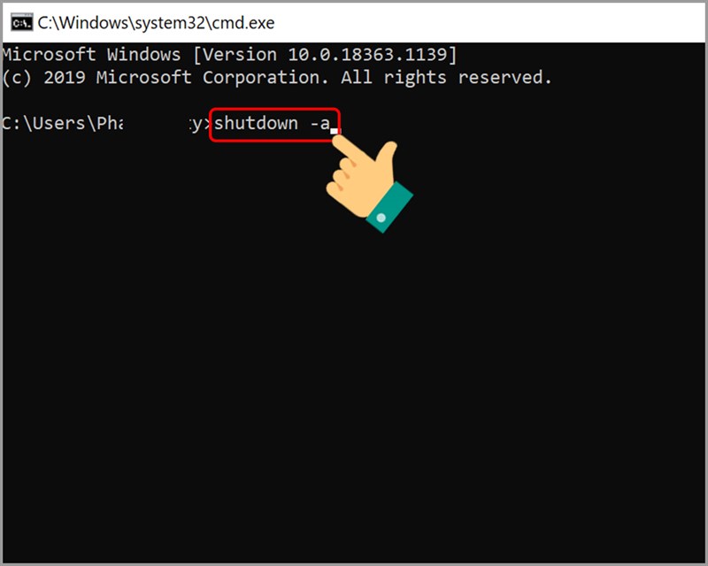 Nhập lệnh shutdown -a trong cmd