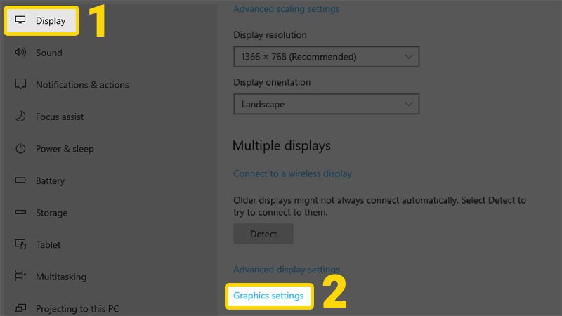 Chọn Graphics settings Chọn Graphics settings