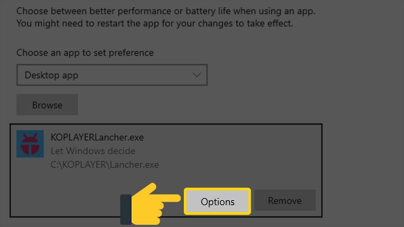Chọn Options tại ứng dụng vừa thêm Chọn Options tại ứng dụng vừa thêm