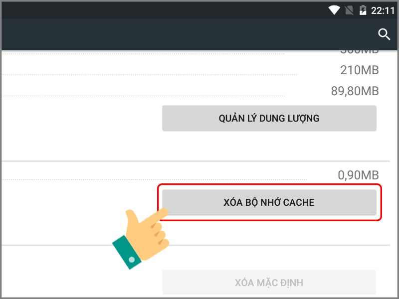 Chọn X&oacute;a bộ nhớ Cache