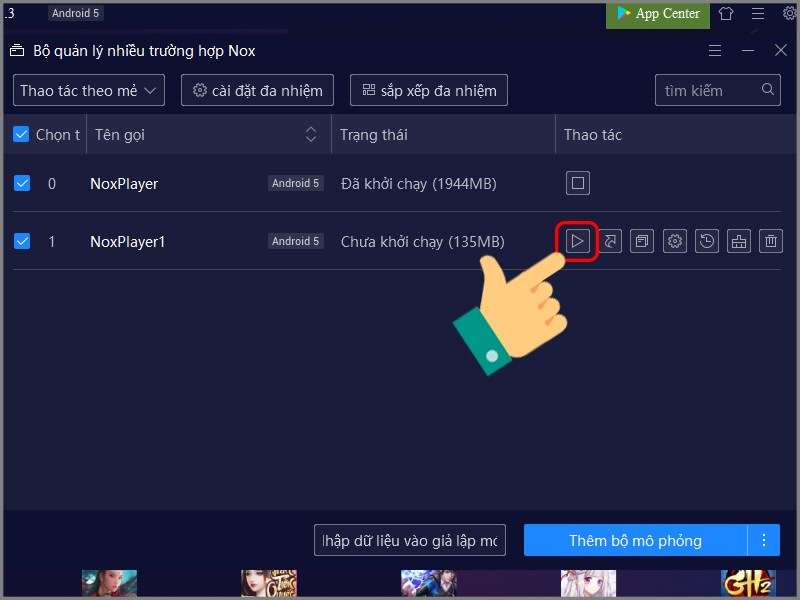 Mở lại giao diện NoxPlayer