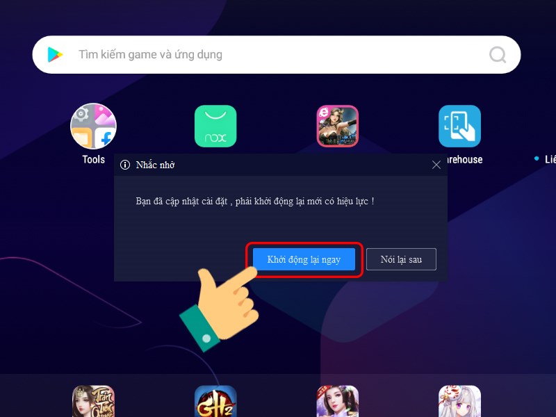 Khởi động lại NoxPlayer