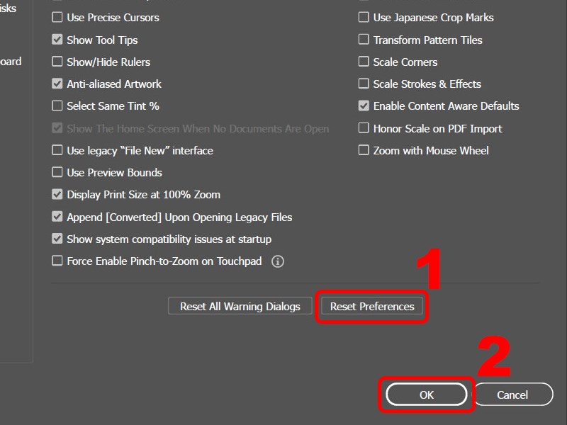 Chọn Reset Preferences