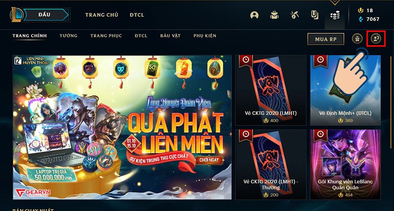 Tiếp theo bạn h&atilde;y nhấn v&agrave;o biểu tượng T&agrave;i khoản.