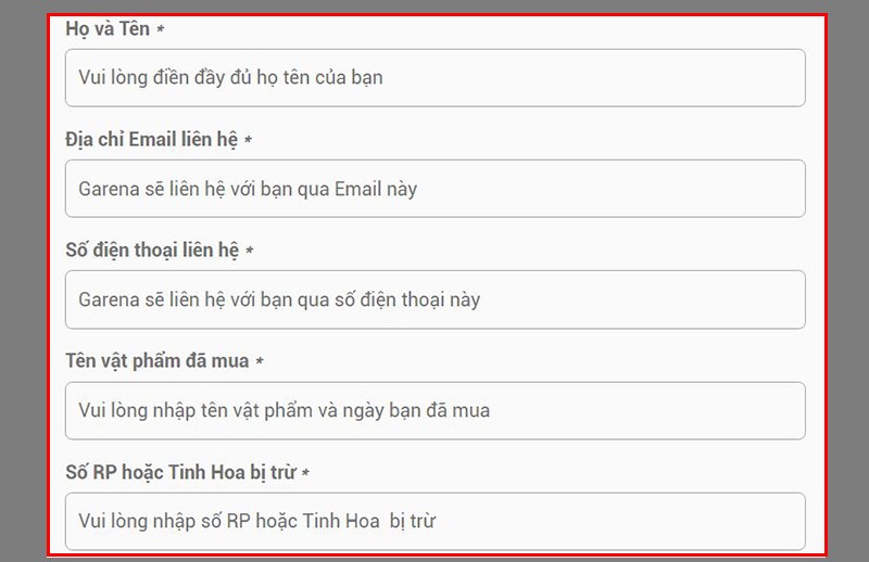 Điền đầy v&agrave;o form hỗ trợ.