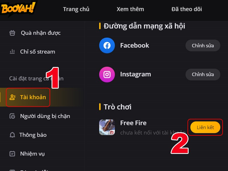 Nhấn Liên kết sau mục Free Fire