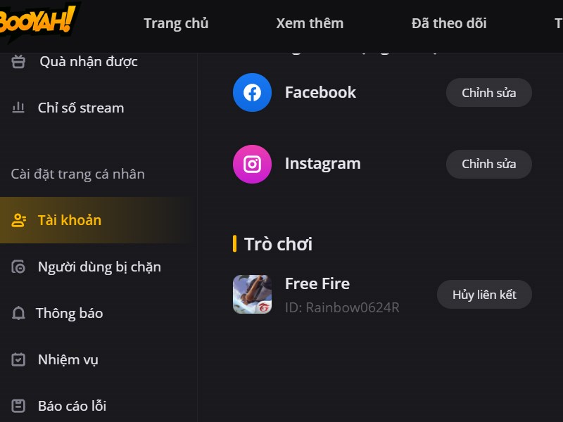 Liên kết Free Fire với BOOYAH! Live thành công