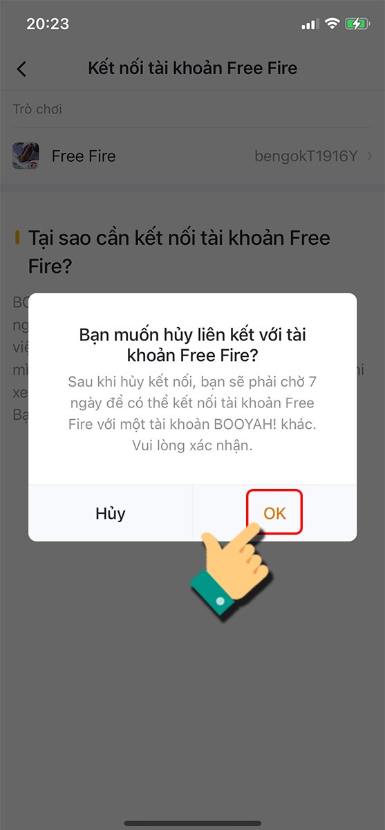 Nhấn OK để hủy 