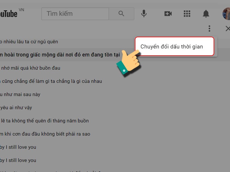 Chọn Chuyển đổi dấu thời gian