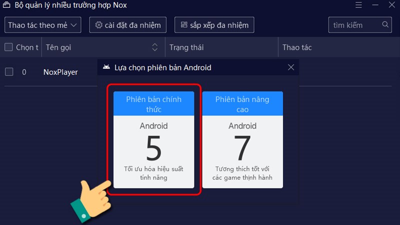 Chọn phiên bản trình giả lập