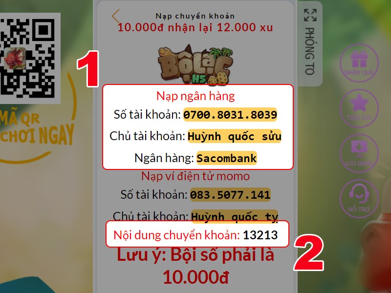 Chuyển khoản theo th&ocirc;ng tin sau đ&acirc;y