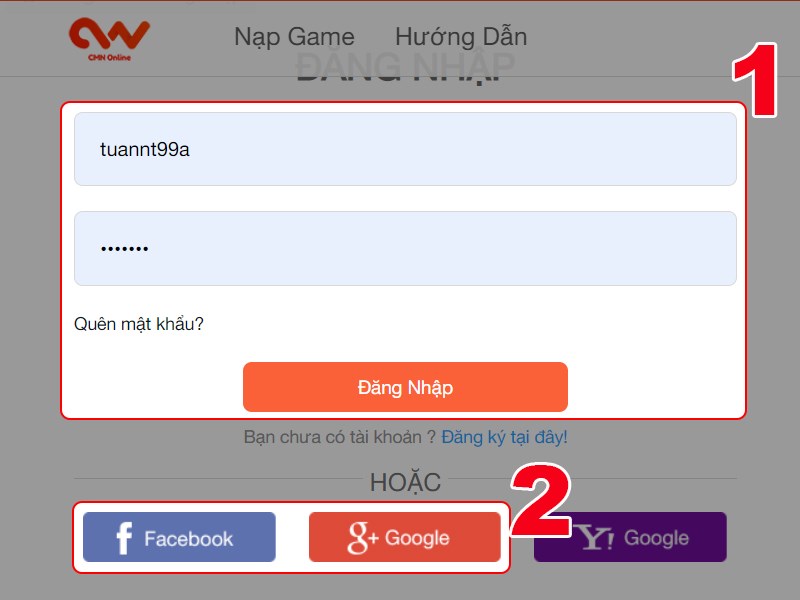 Đăng nhập tài khoản game của bạn Đăng nhập tài khoản game của bạn