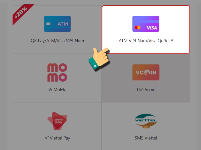 Chọn ATM Việt Nam/Visa Quốc tế
