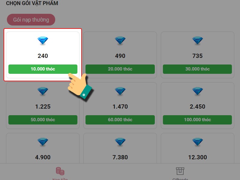 Chọn  g&oacute;i nạp