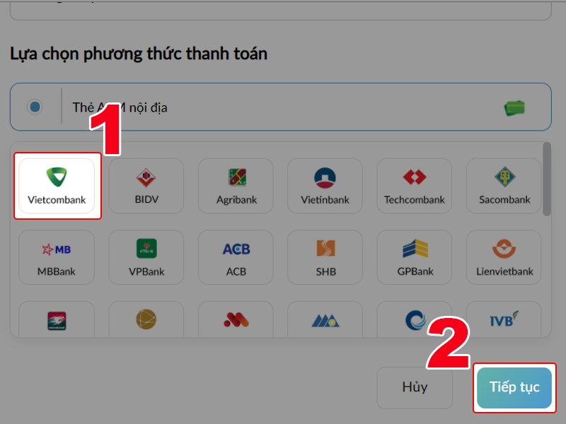 Chọn ng&acirc;n h&agrave;ng bạn sử dụng