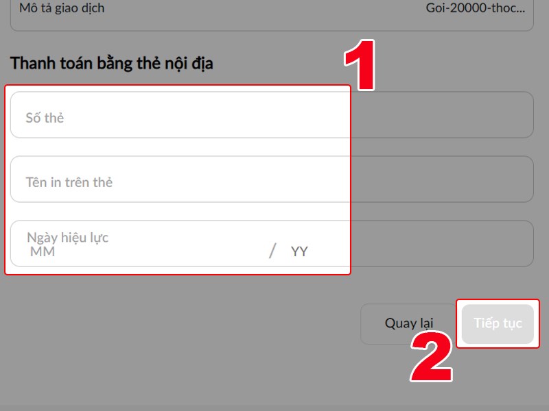 Nhập th&ocirc;ng tin thẻ ng&acirc;n h&agrave;ng v&agrave; thanh to&aacute;n