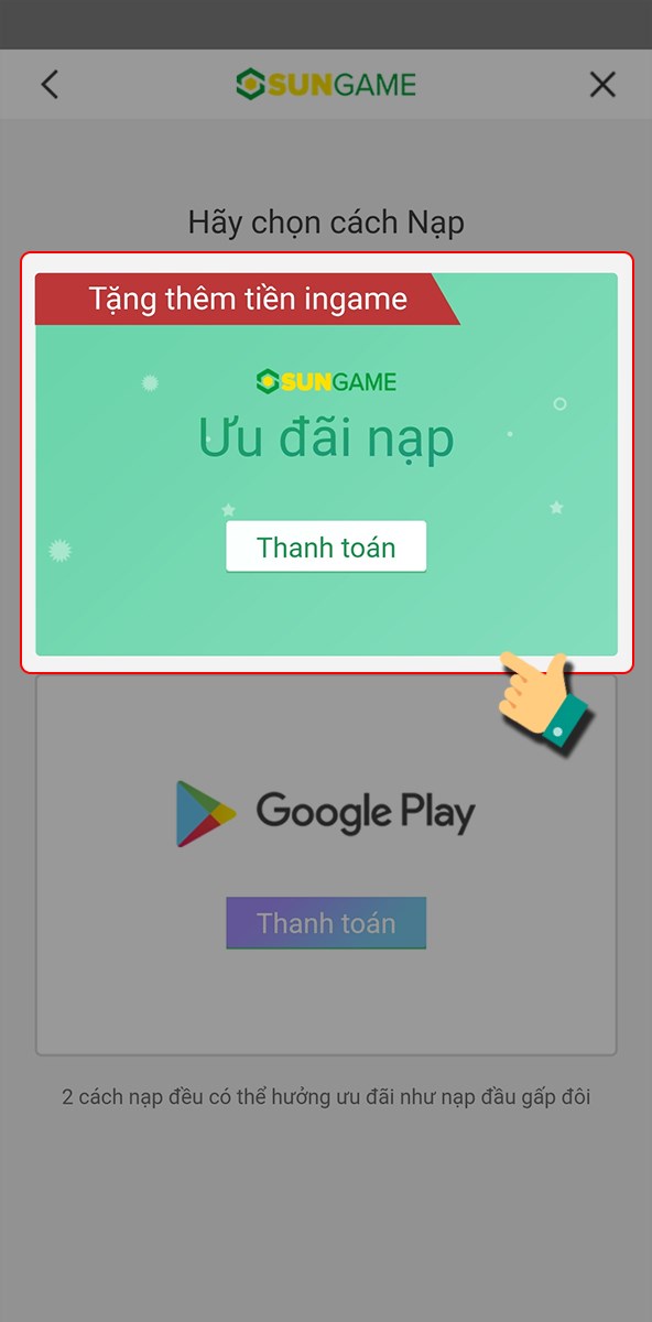 Chọn Thanh toán trên Sungame