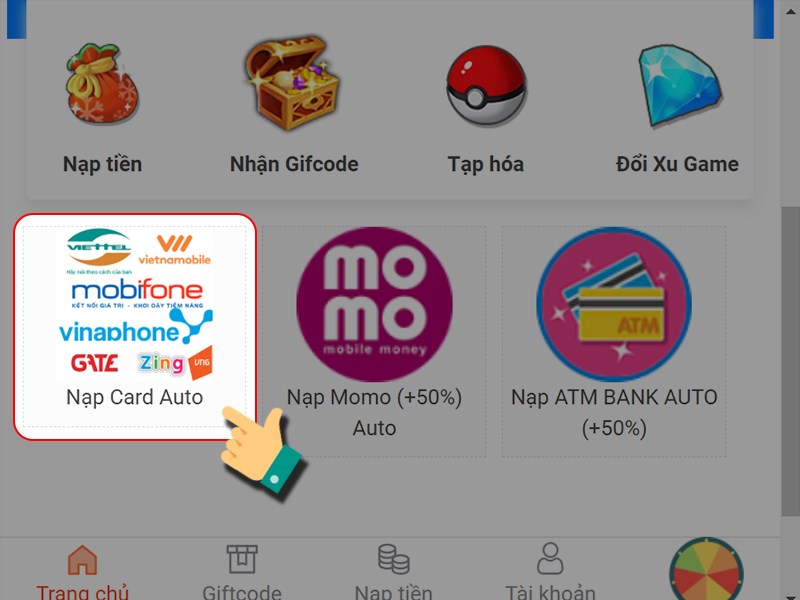 Chọn nạp card Chọn nạp card