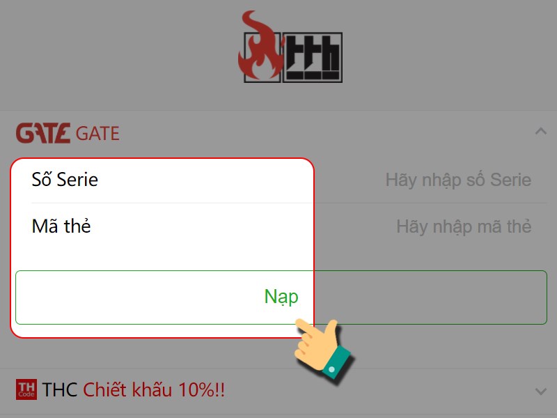Điền mã thẻ Điền mã thẻ