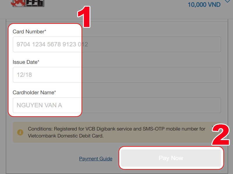 Điền thông tin thẻ nạp Điền thông tin thẻ nạp