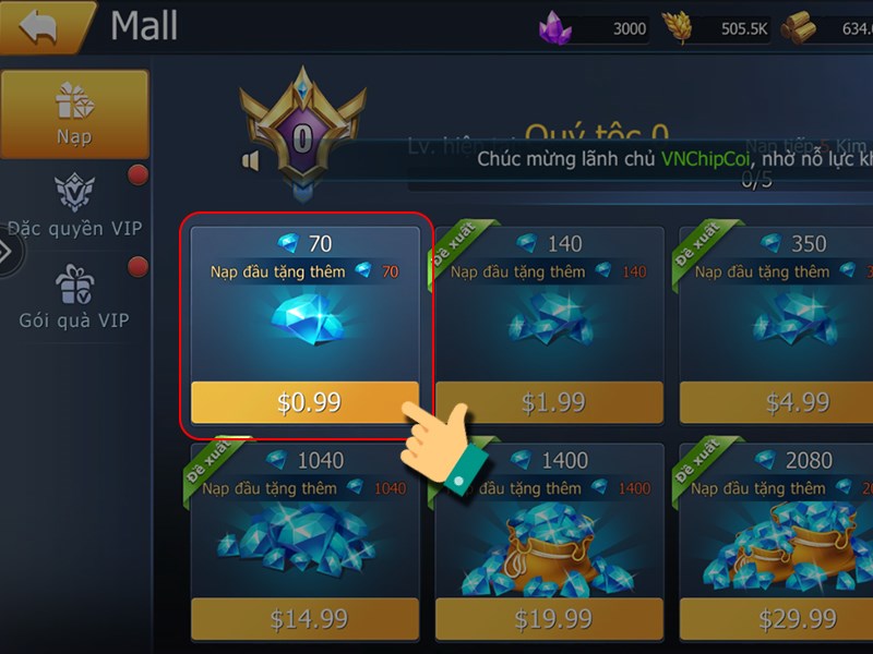 Chọn gói nạp Chọn gói nạp