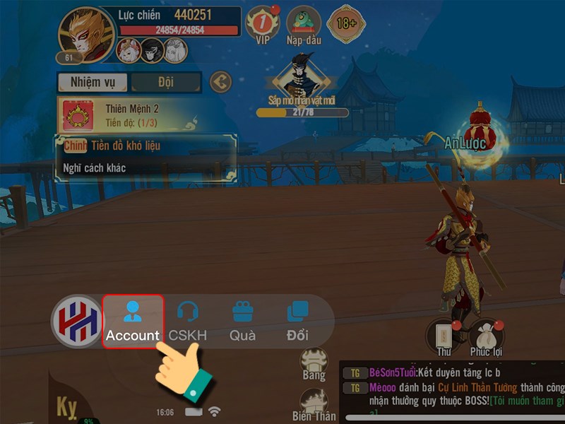 Chọn mục Account