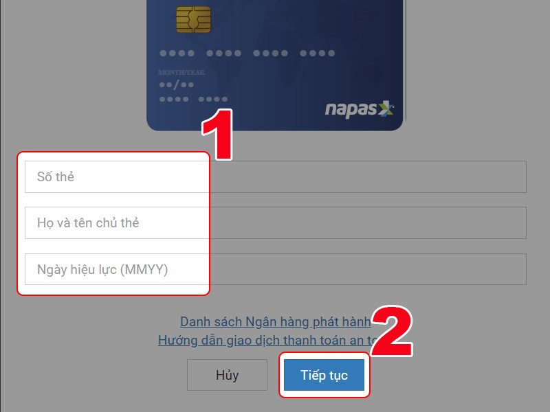 Nhập th&ocirc;ng tin thẻ ng&acirc;n h&agrave;ng của bạn