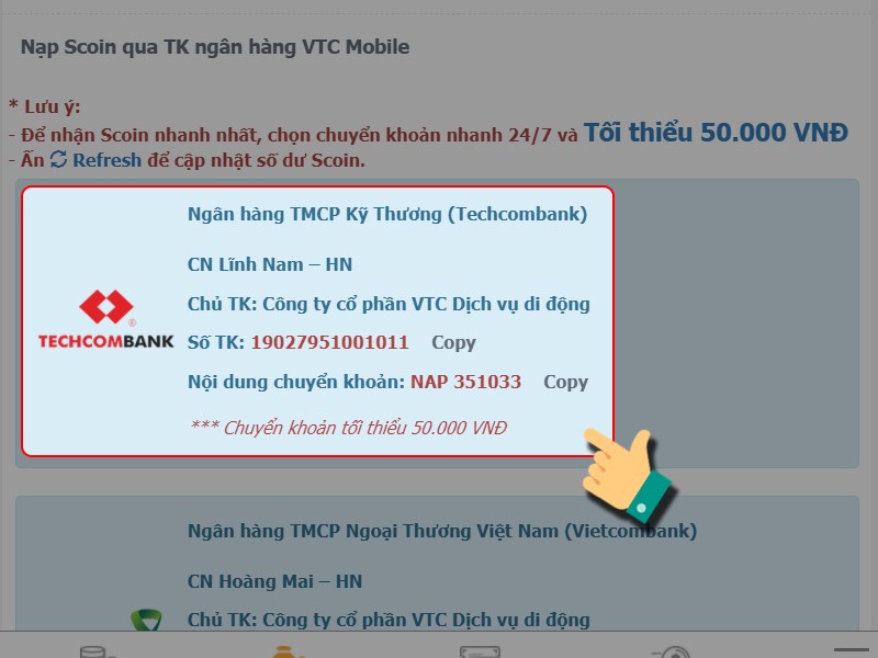 Thông tin tài khoản VTC Mobile