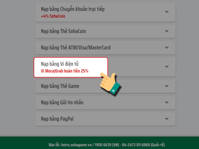 Nạp bằng ví điện tử Nạp bằng ví điện tử