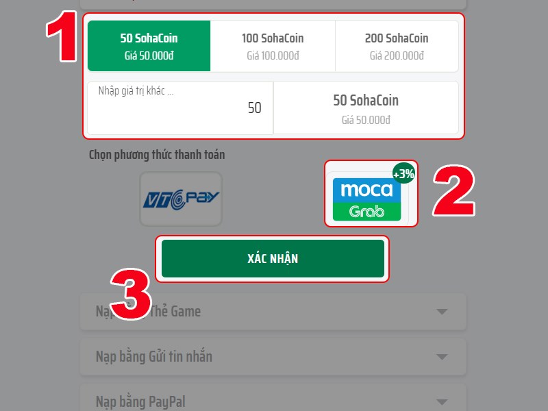 Chọn gói mua, chọn loại ví Chọn gói mua, chọn loại ví