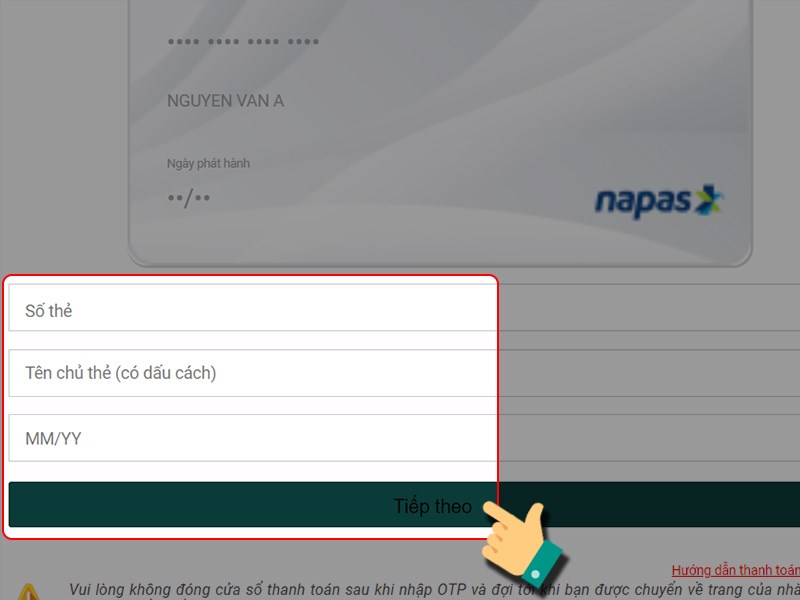 Điển thông tin thẻ ATM của bạn để thanh toán Điển thông tin thẻ ATM của bạn để thanh toán