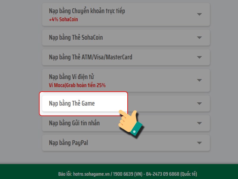 Thanh toán bằng thẻ game Chọn thẻ game