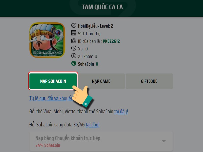 Chọn Nạp SohaCoin Chọn Nạp SohaCoin