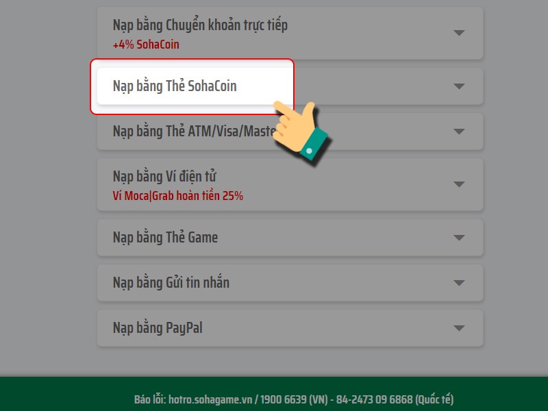 Nạp bằng thẻ SohaCoin Nạp bằng thẻ SohaCoin