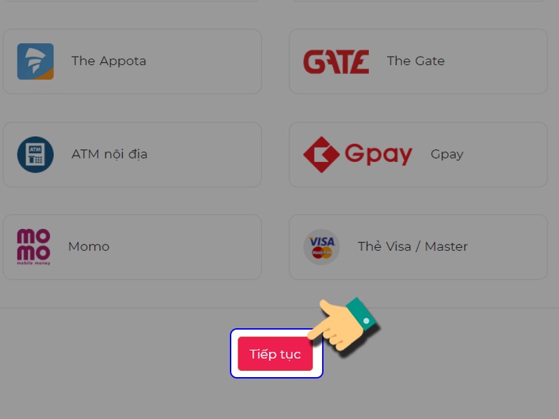 Nhấn tiếp tục để thanh to&aacute;n