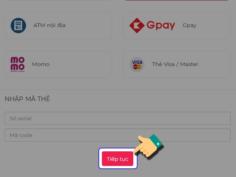 Nhấn Tiếp tục để thanh to&aacute;n