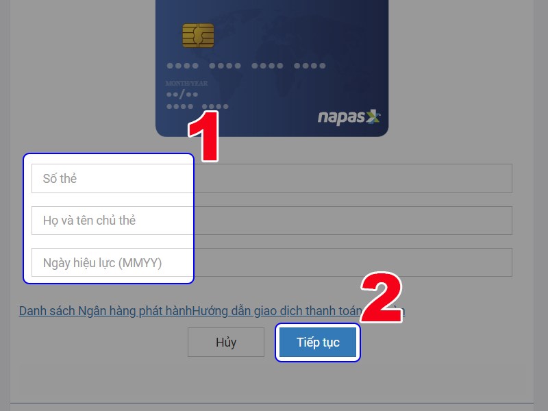 Nhập th&ocirc;ng tin thẻ ATM v&agrave; thanh to&aacute;n