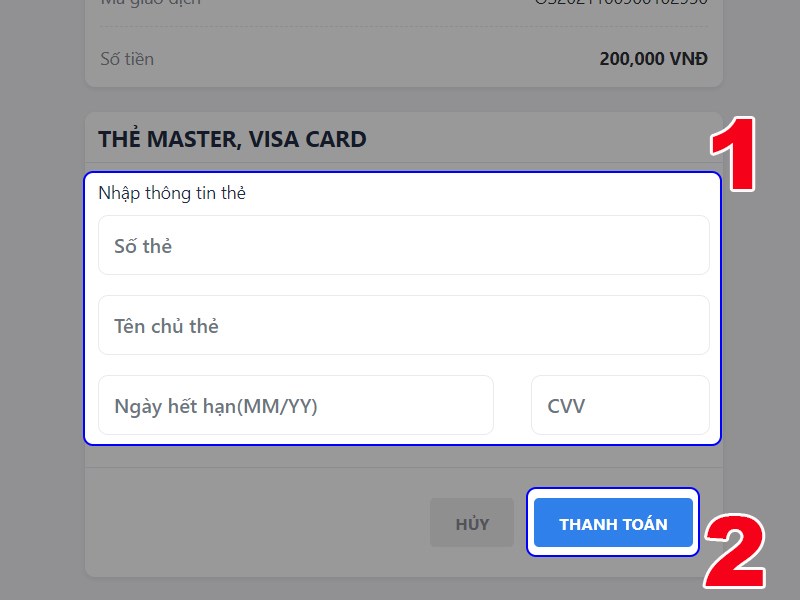 Nhập th&ocirc;ng tin thẻ t&iacute;n dụng để thanh to&aacute;n