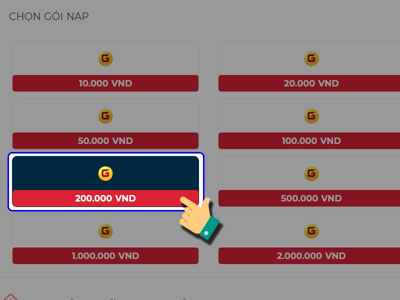Chọn g&oacute;i nạp bạn muốn mua
