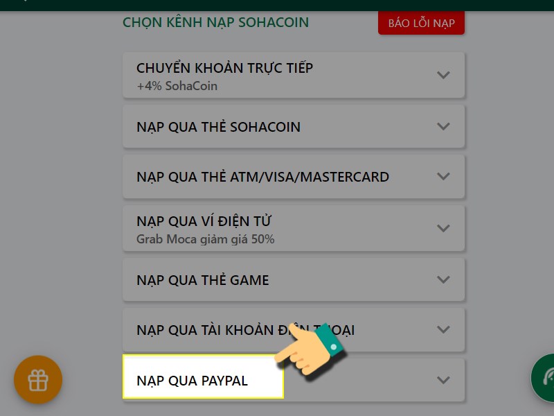 Nạp bằng PayPal