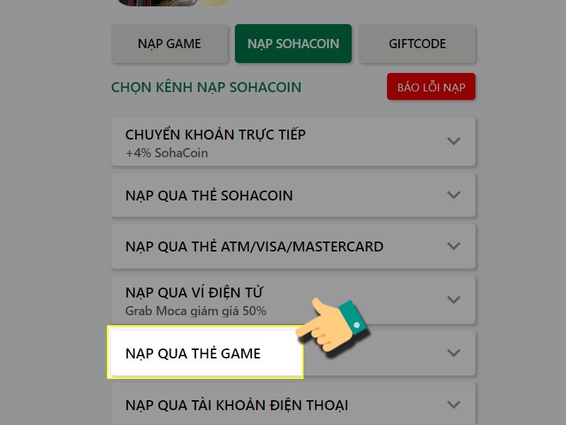 Nạp bằng thẻ game