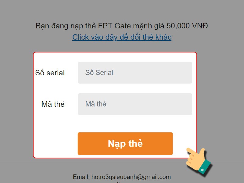 Nhập mệnh giá thẻ game