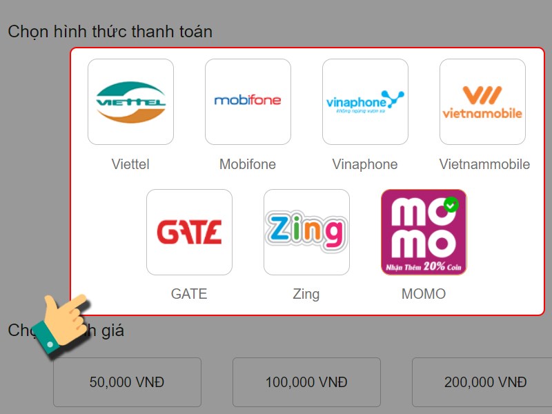 Chọn hình thức thanh toán