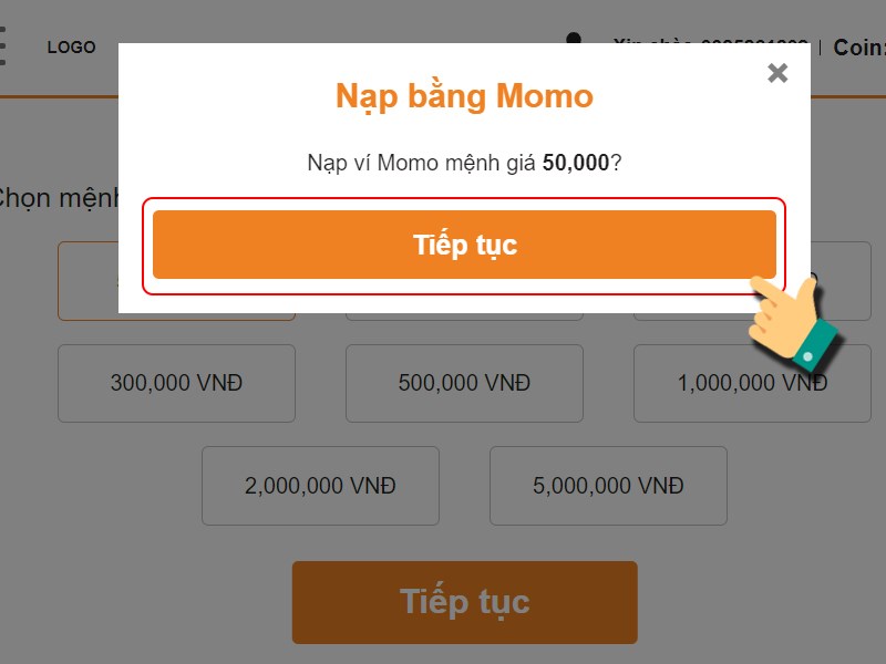 Nhấn Tiếp tục